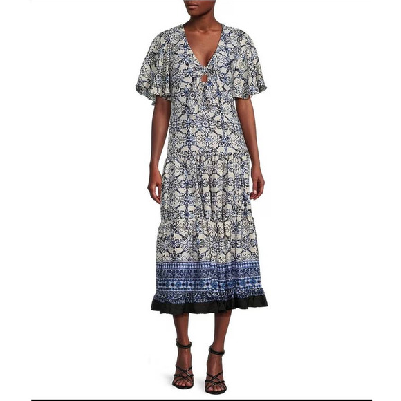 NWT Taylor Printed Flutter Sleeve Bodice Cut Out A-Line Dress Sz 2 - Picture 1 of 12